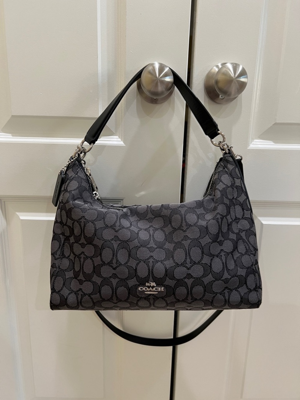 Coach Black & Gray Signature Jacquard East West Celeste Hobo Shoulder/Crossbody